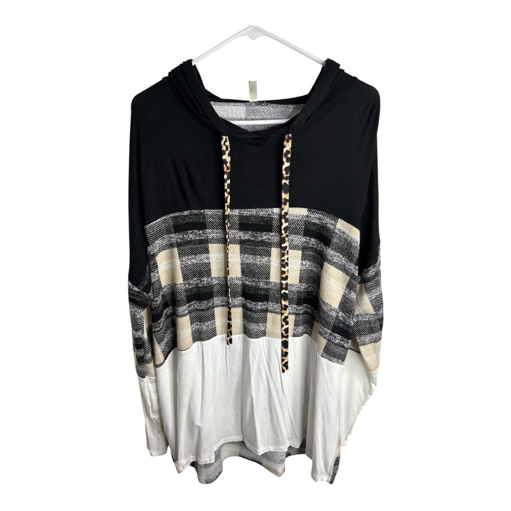 Celeste Women’s Black, Cream and Gray Super Soft Long Sleeve Hoodie Top Size 1X
